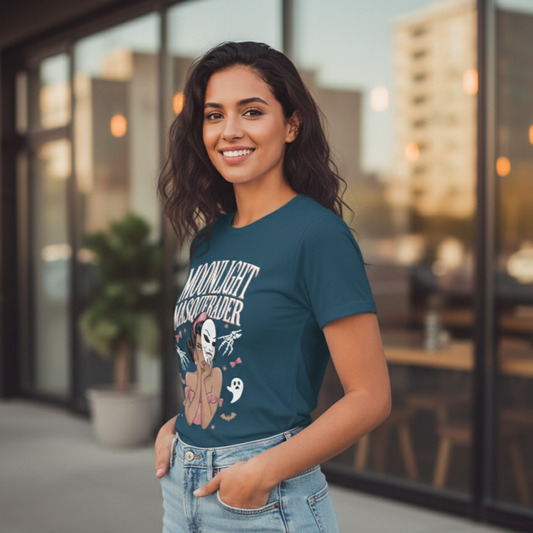 Moonlight Masquerader Women’s Graphic T-Shirt – Vintage Gothic Aesthetic Tee