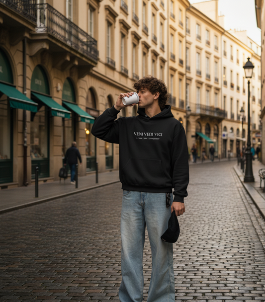 Evora “Veni Dedi Vici” Hoodie – Minimal Streetwear Essential
