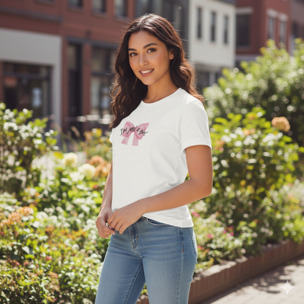 "I'm Just a Girl" Bow Graphic Women’s T-Shirt