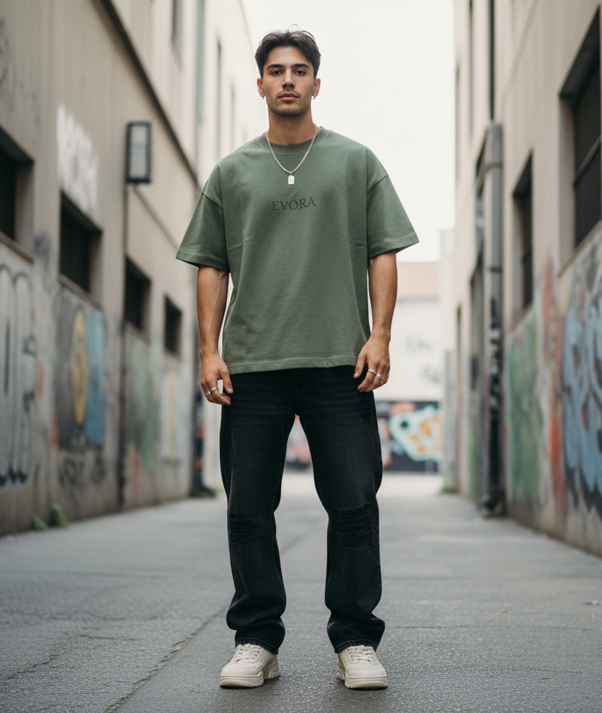 Evora Minimal Olive Oversized T-Shirt