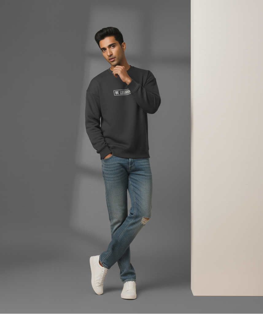 Be Legendary Men’s Black Sweatshirt – Minimal Motivational Streetwear