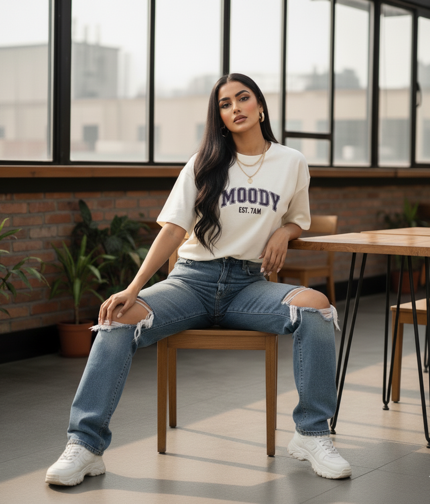 Evora “MOODY EST. 7AM” Oversized Women’s T-Shirt