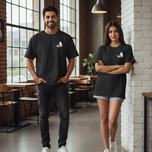 Ghost Walking Dog Graphic T-Shirt | Minimal Aesthetic Unisex Tee – Evora