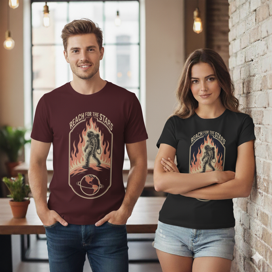 Reach for the Stars Astronaut Graphic T-Shirt – Streetwear for Men & Women (Black)
