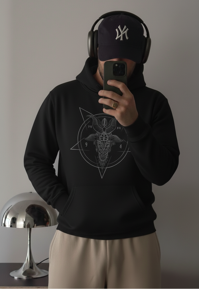 “Baphomet Sigil Premium Black Hoodie – Dark Aesthetic Streetwear”
