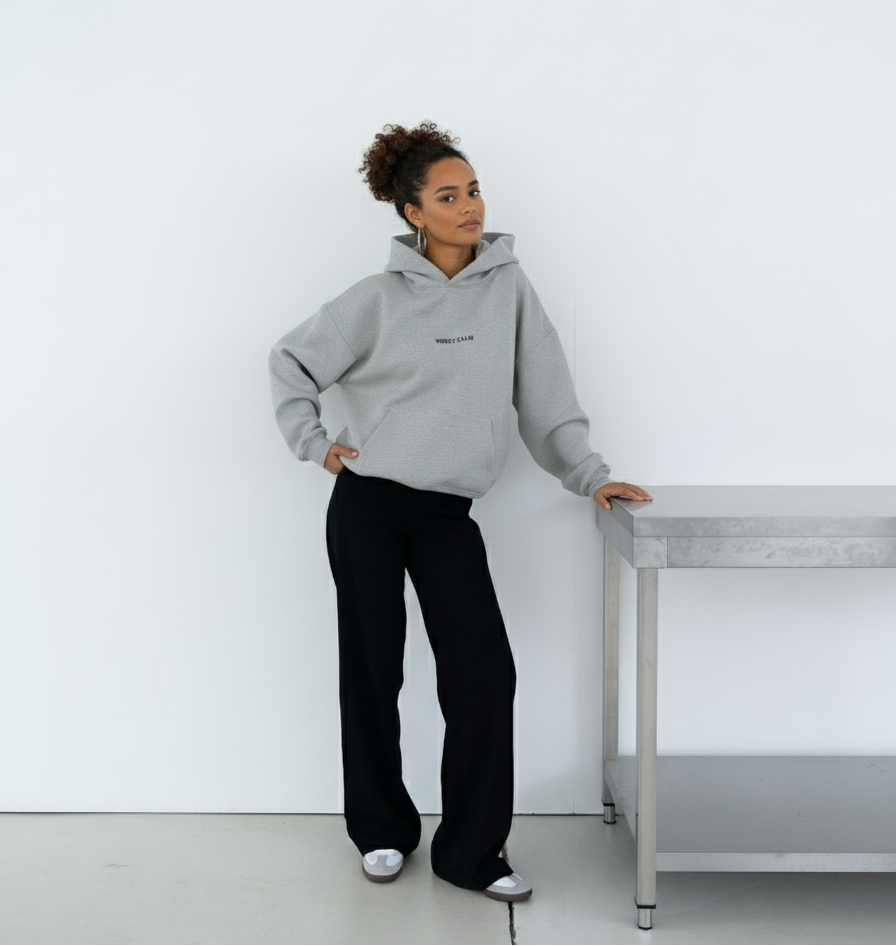 Widely Calm Women’s Minimalist Oversized Hoodie – Soft Grey