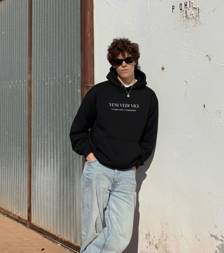 Evora “Veni Dedi Vici” Hoodie – Minimal Streetwear Essential