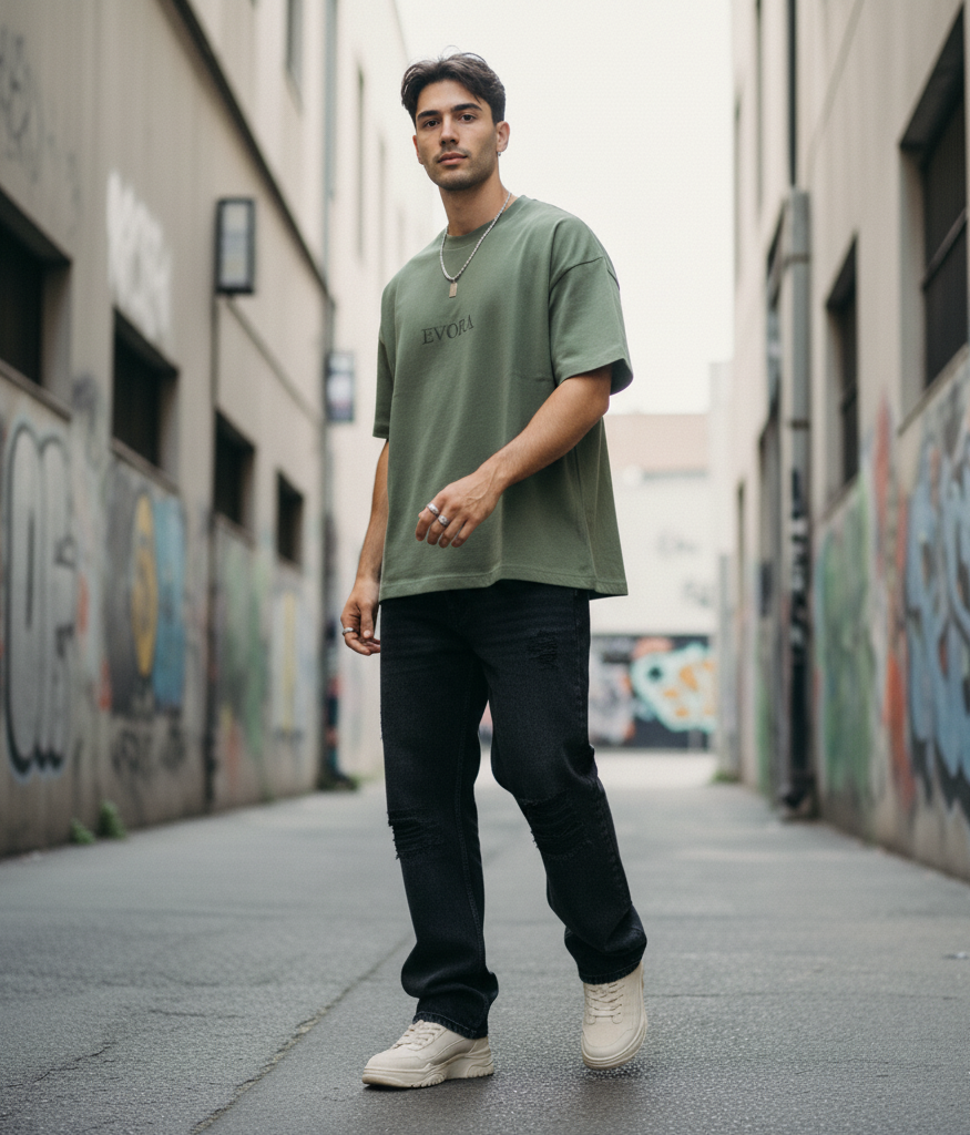 Evora Minimal Olive Oversized T-Shirt