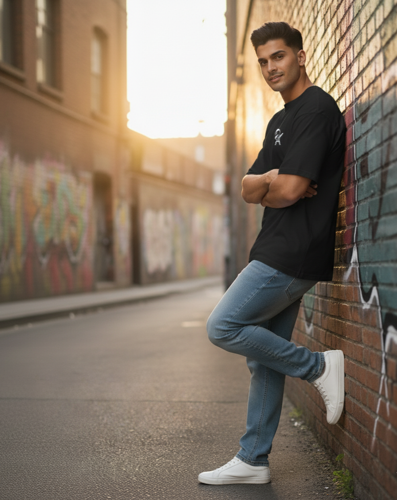 Dabbing Astronaut Men’s Oversized T-Shirt – Minimal Space Graphic Tee