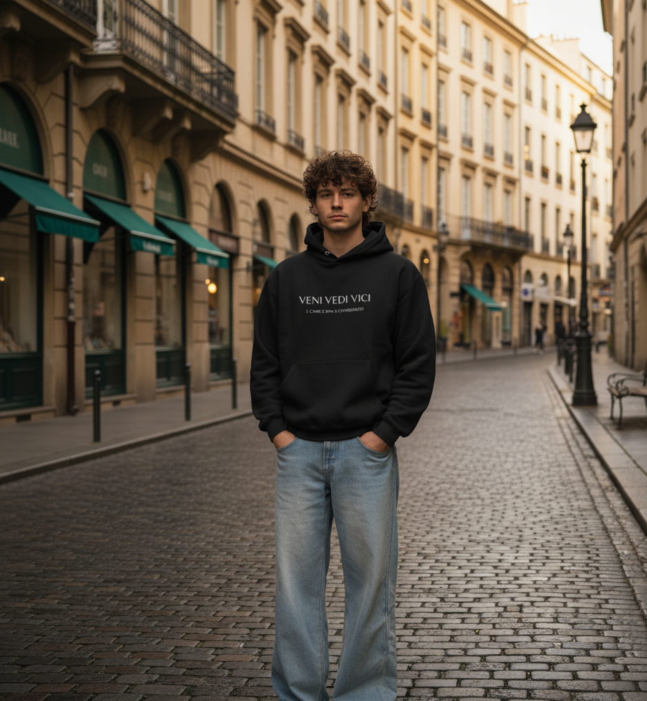 Evora “Veni Dedi Vici” Hoodie – Minimal Streetwear Essential