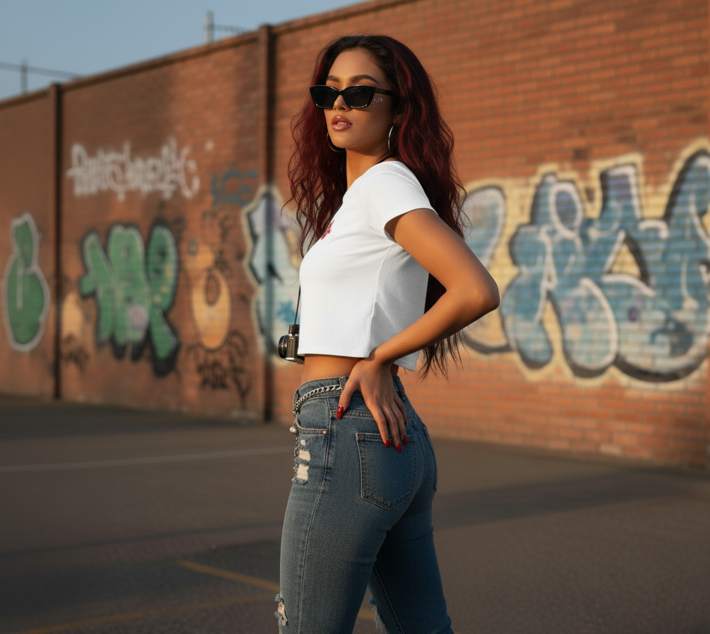 “Baby Girl Street Style Crop Top – Black & White Edition”