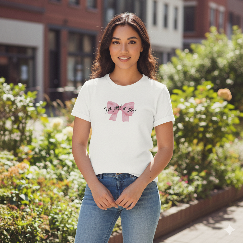 "I'm Just a Girl" Bow Graphic Women’s T-Shirt
