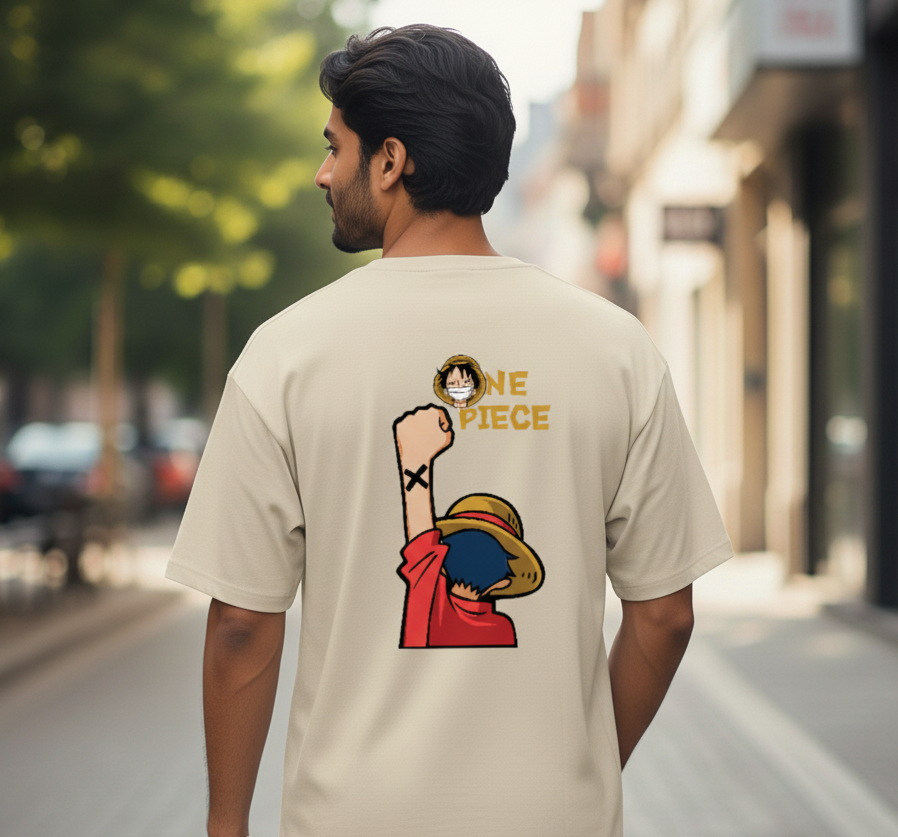 Red Straw Hat One piece Oversized Men’s T-Shirt | Anime Streetwear Tee by Evora