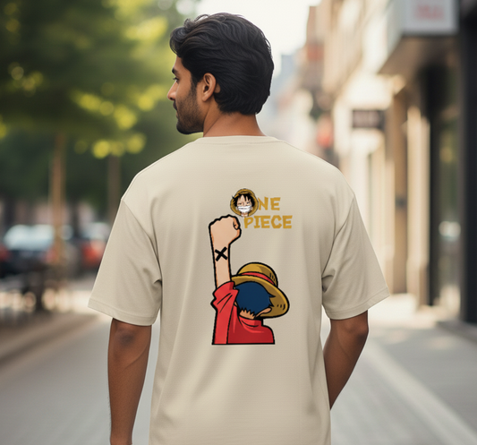 Red Straw Hat One piece Oversized Men’s T-Shirt | Anime Streetwear Tee by Evora