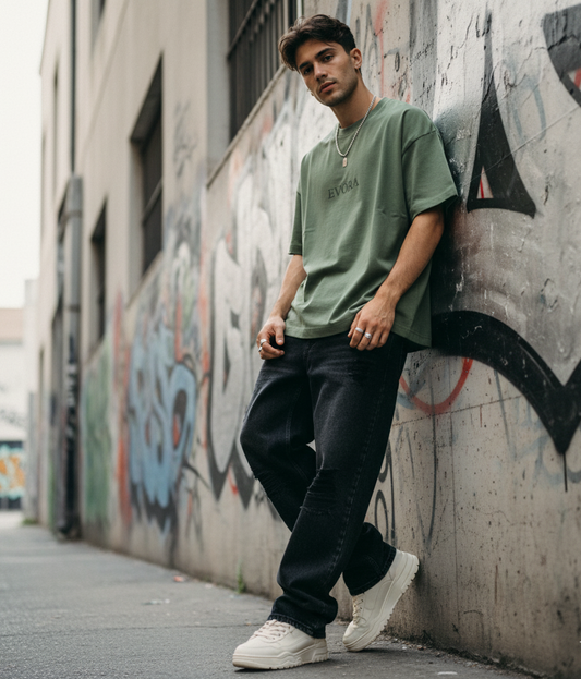 Evora Minimal Olive Oversized T-Shirt