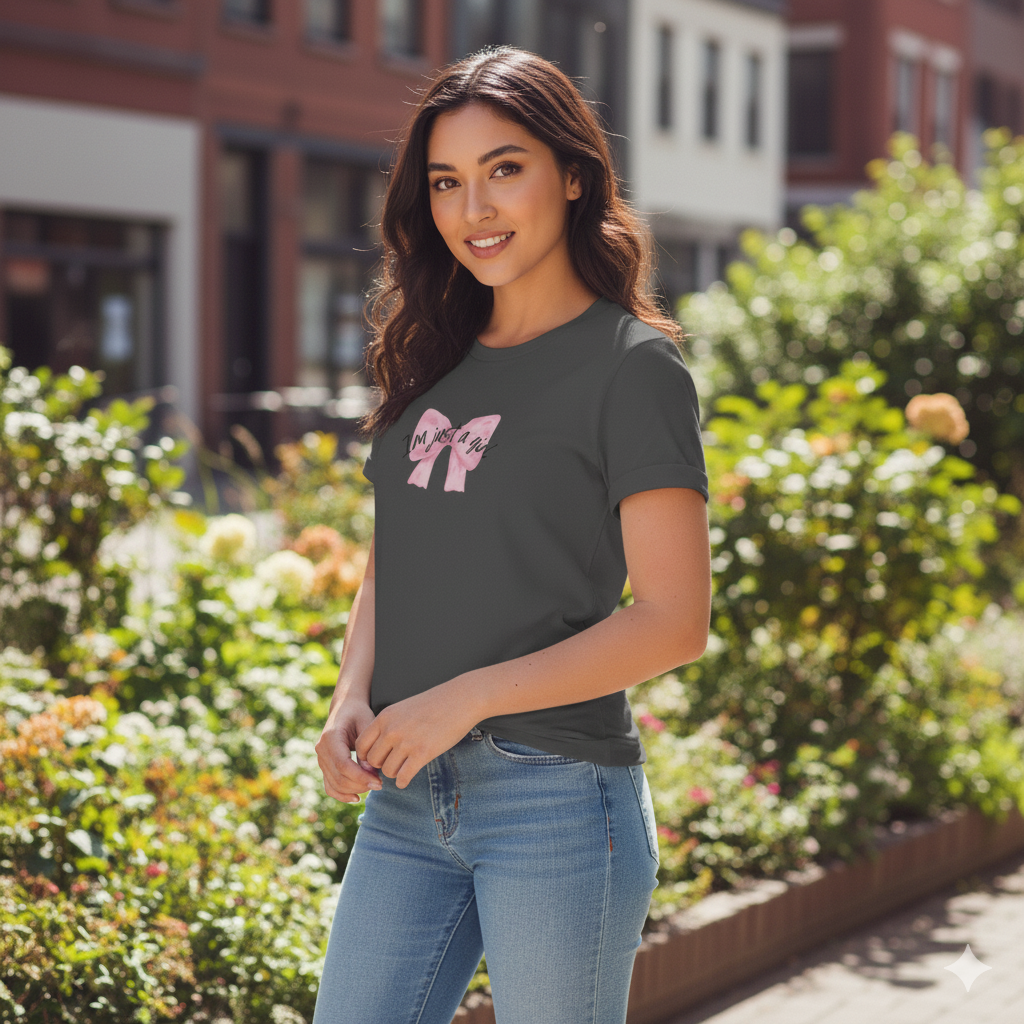 "I'm Just a Girl" Bow Graphic Women’s T-Shirt