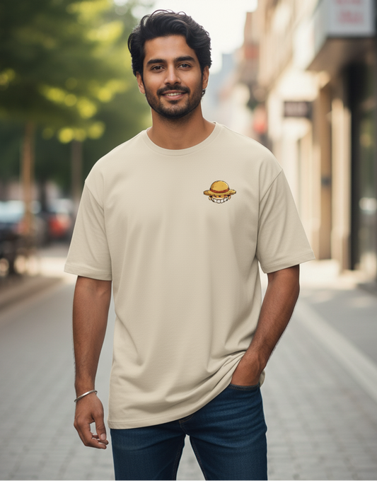 Red Straw Hat One piece Oversized Men’s T-Shirt | Anime Streetwear Tee by Evora