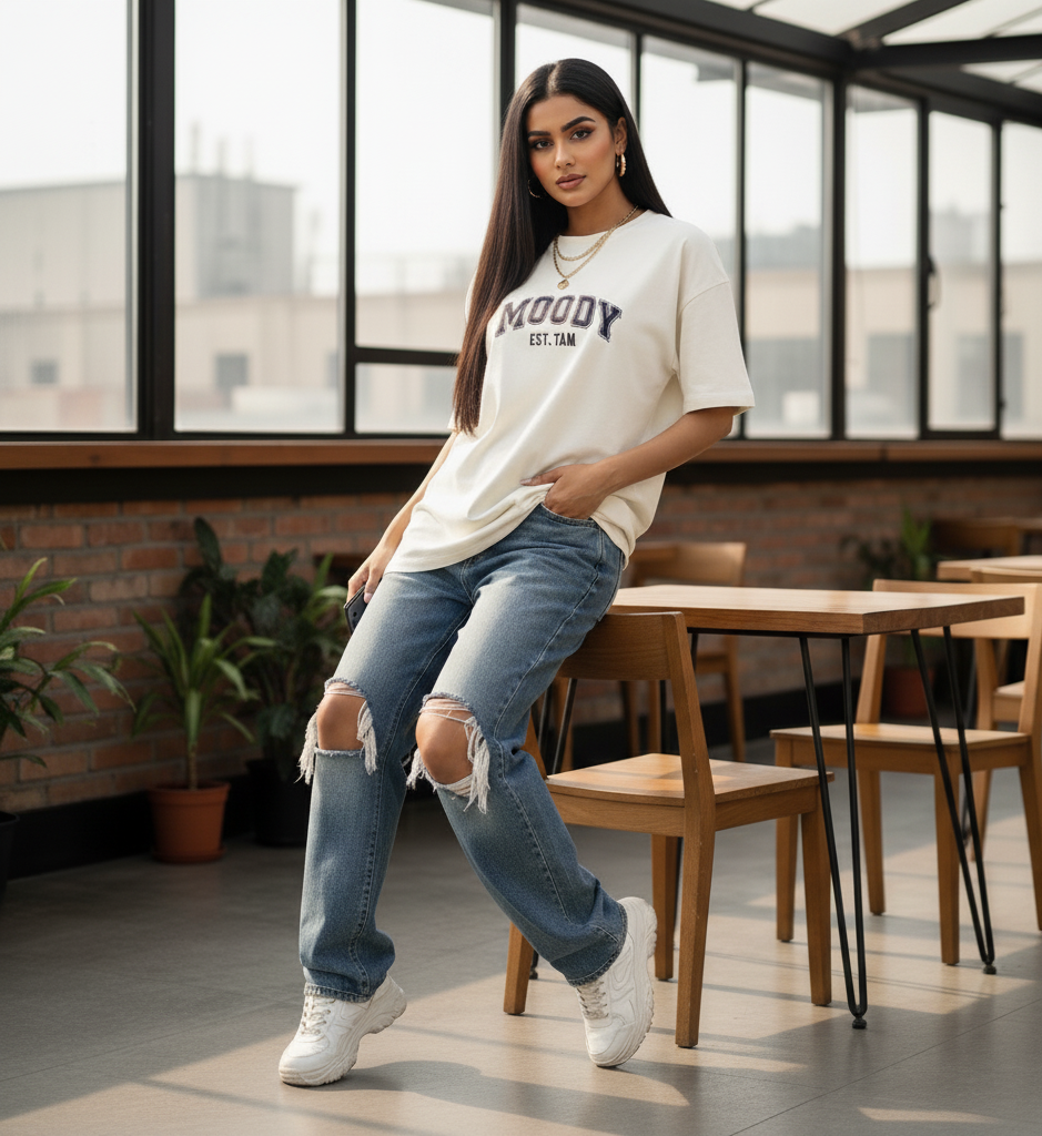 Evora “MOODY EST. 7AM” Oversized Women’s T-Shirt