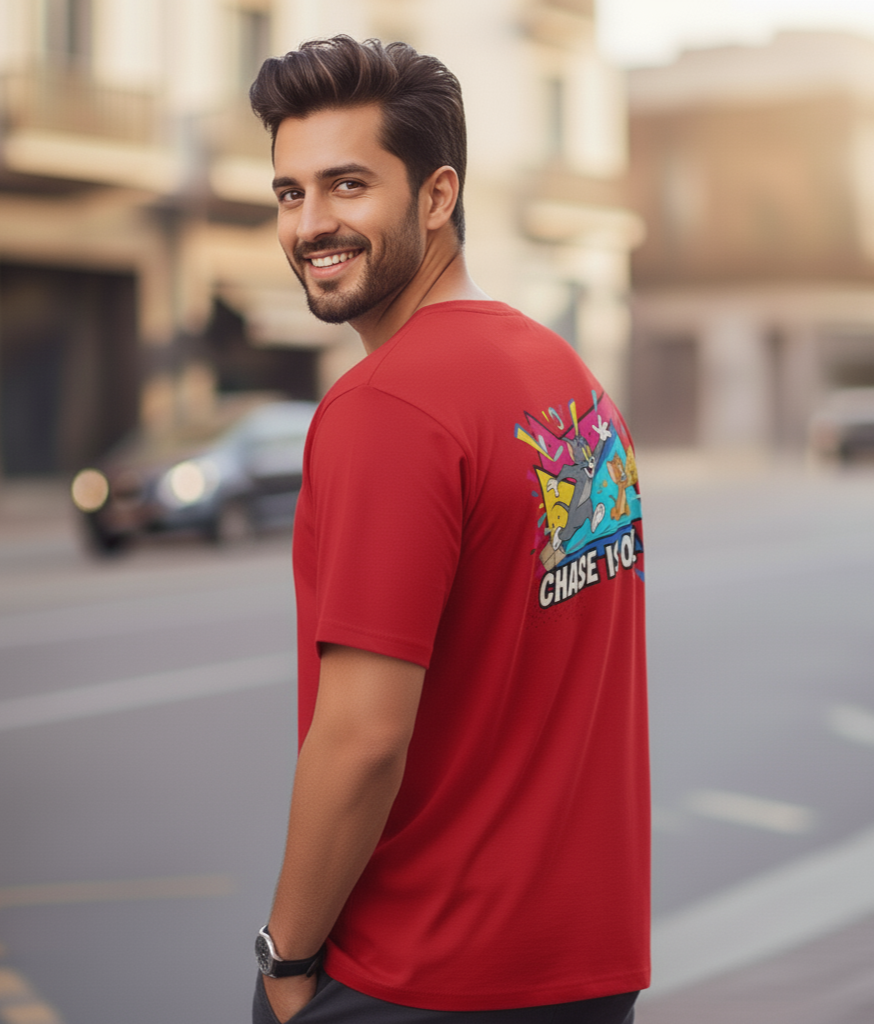 Pocket Jerry Men’s Oversized T-Shirt | Fun Cartoon Graphic Tee in Red