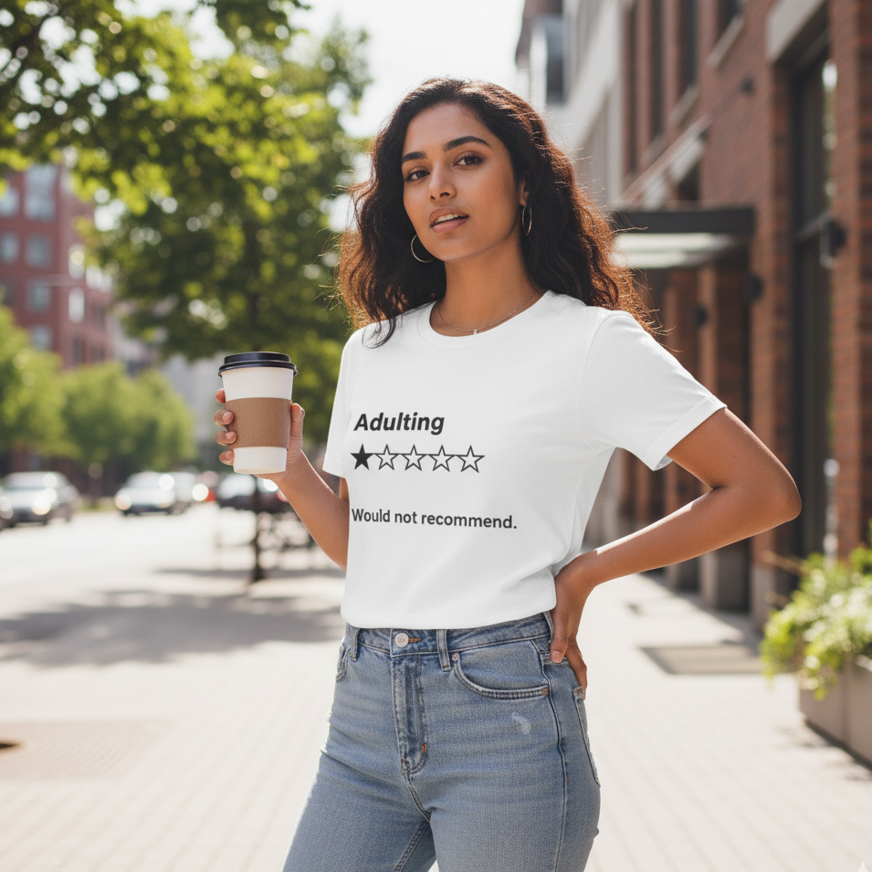 Adulting 1-Star Rating T-Shirt – Funny Relatable Women’s Tee | Evora