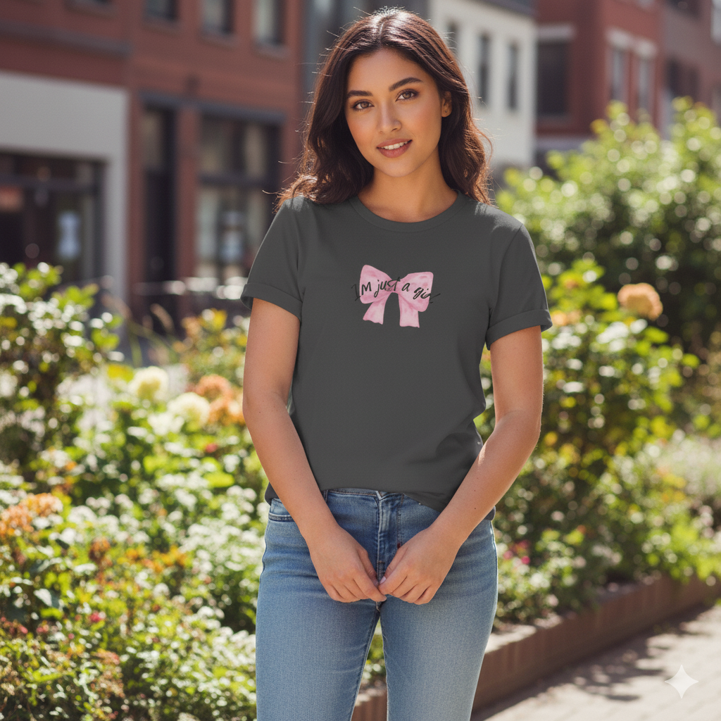 "I'm Just a Girl" Bow Graphic Women’s T-Shirt