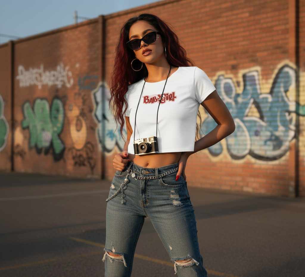 “Baby Girl Street Style Crop Top – Black & White Edition”