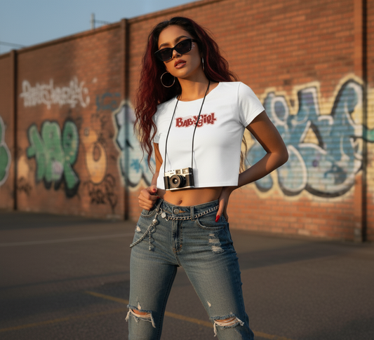 “Baby Girl Street Style Crop Top – Black & White Edition”