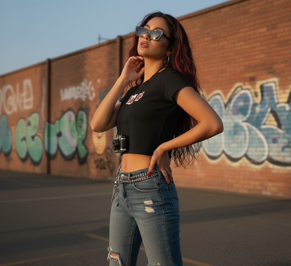 “Baby Girl Street Style Crop Top – Black & White Edition”