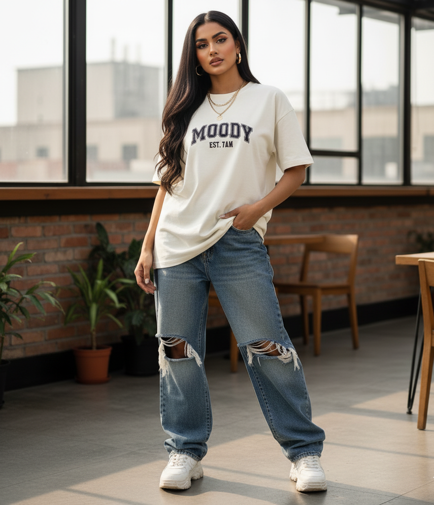 Evora “MOODY EST. 7AM” Oversized Women’s T-Shirt