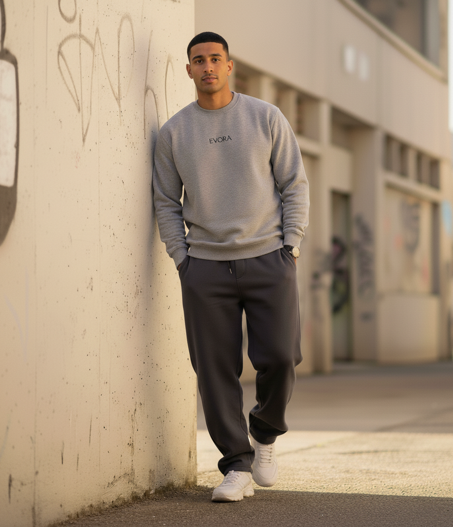 Evora Men’s Premium Minimalist Grey Sweatshirt – Streetwear Comfort Edition