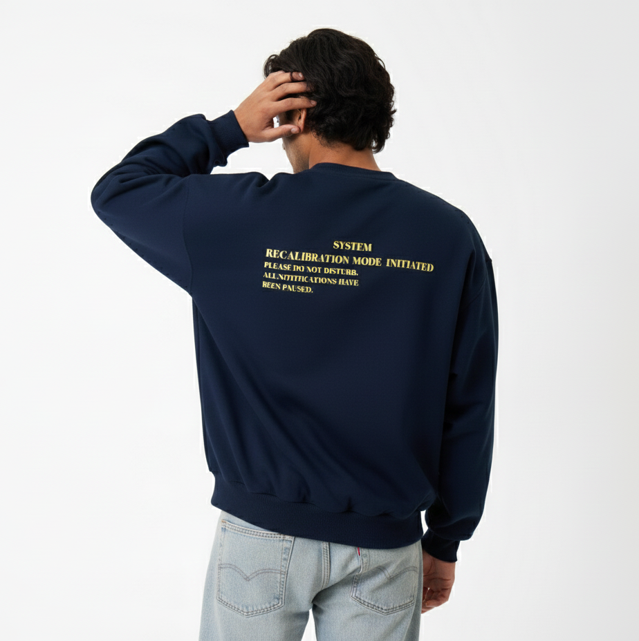 System Recalibration Oversized Men’s Navy Sweatshirt
