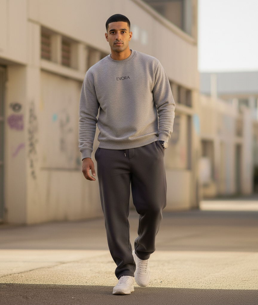 Evora Men’s Premium Minimalist Grey Sweatshirt – Streetwear Comfort Edition