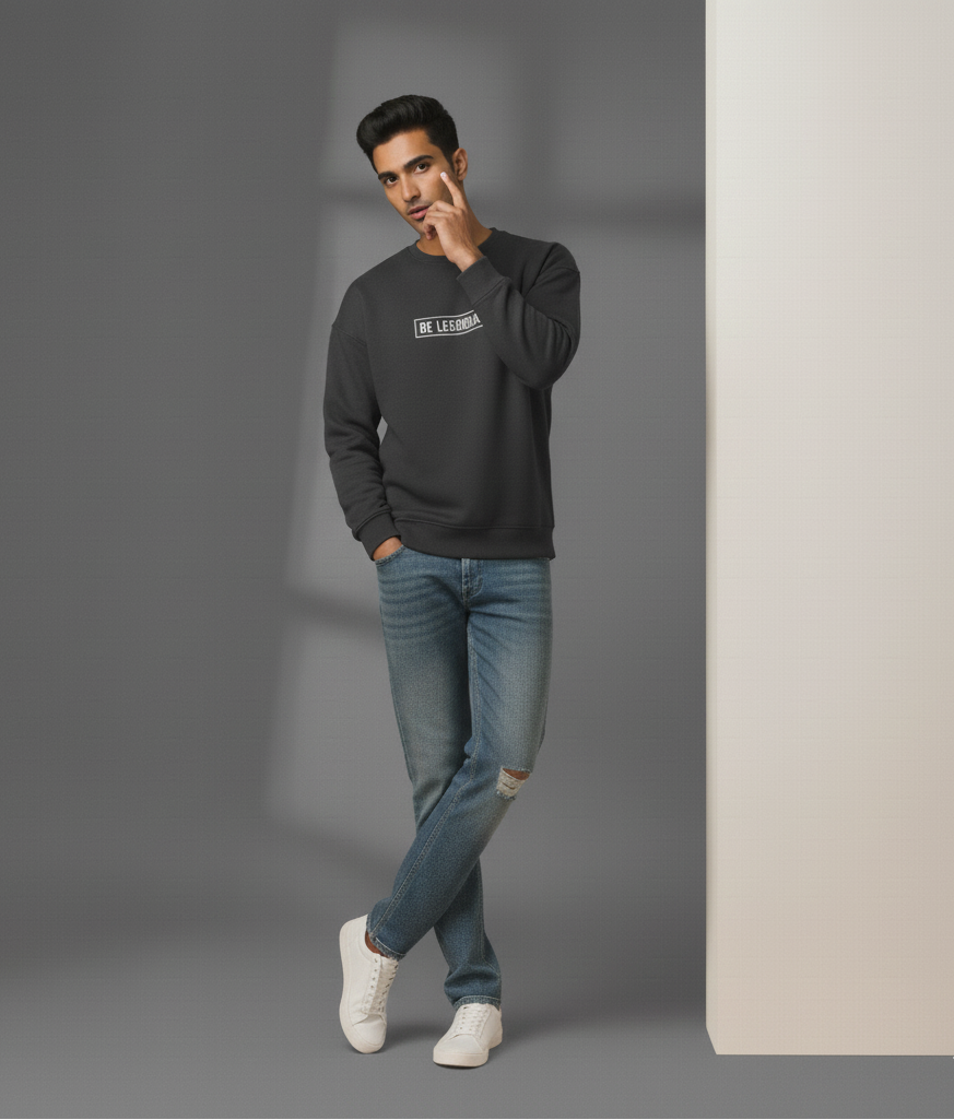 Be Legendary Men’s Black Sweatshirt – Minimal Motivational Streetwear