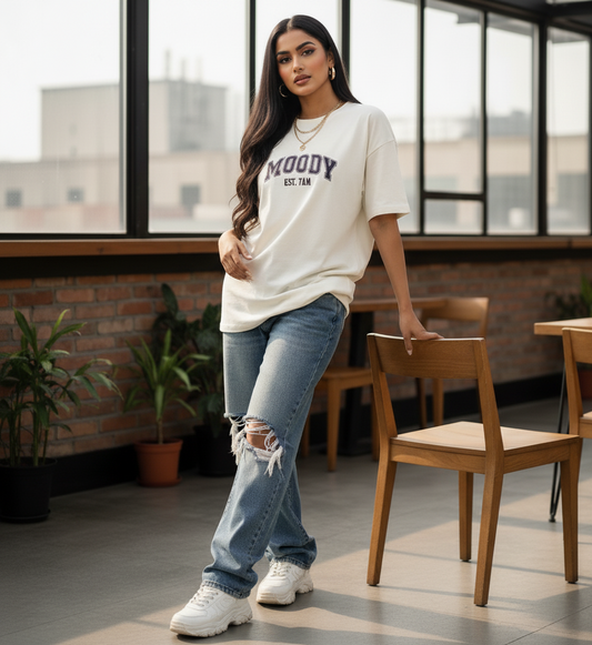 Evora “MOODY EST. 7AM” Oversized Women’s T-Shirt