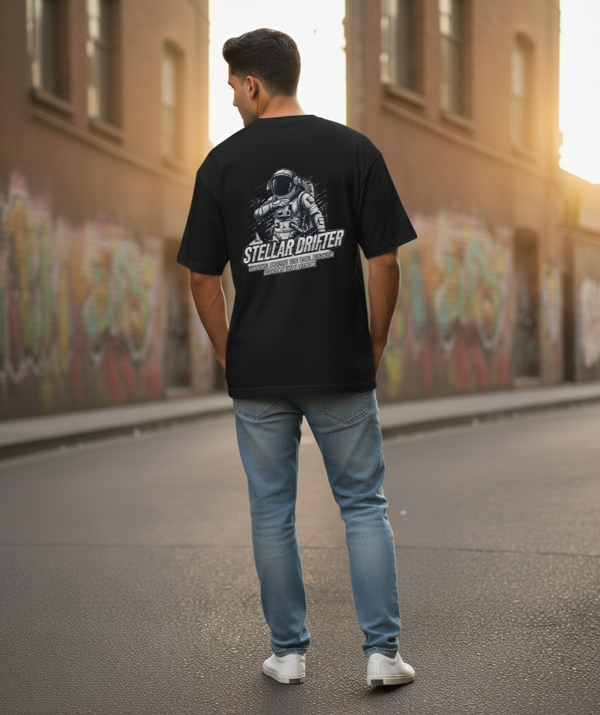 Dabbing Astronaut Men’s Oversized T-Shirt – Minimal Space Graphic Tee